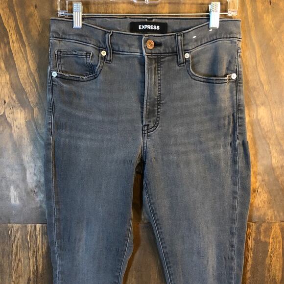 Express Womens Jeans Gray Denim Mid Rise Skinny Stretch 8 Regular - Picture 2 of 12